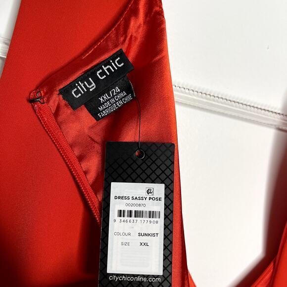 City Chic Womens Sassy Pose Dress Plus Size XXL 24 Orange Red Back Zip Lined NWT - Picture 5 of 8